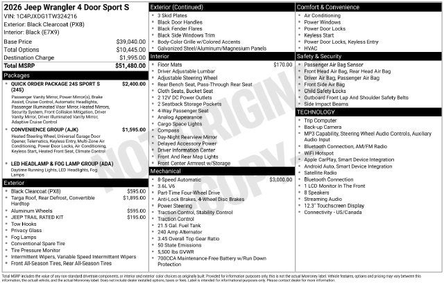 2026 Jeep Wrangler Sport S